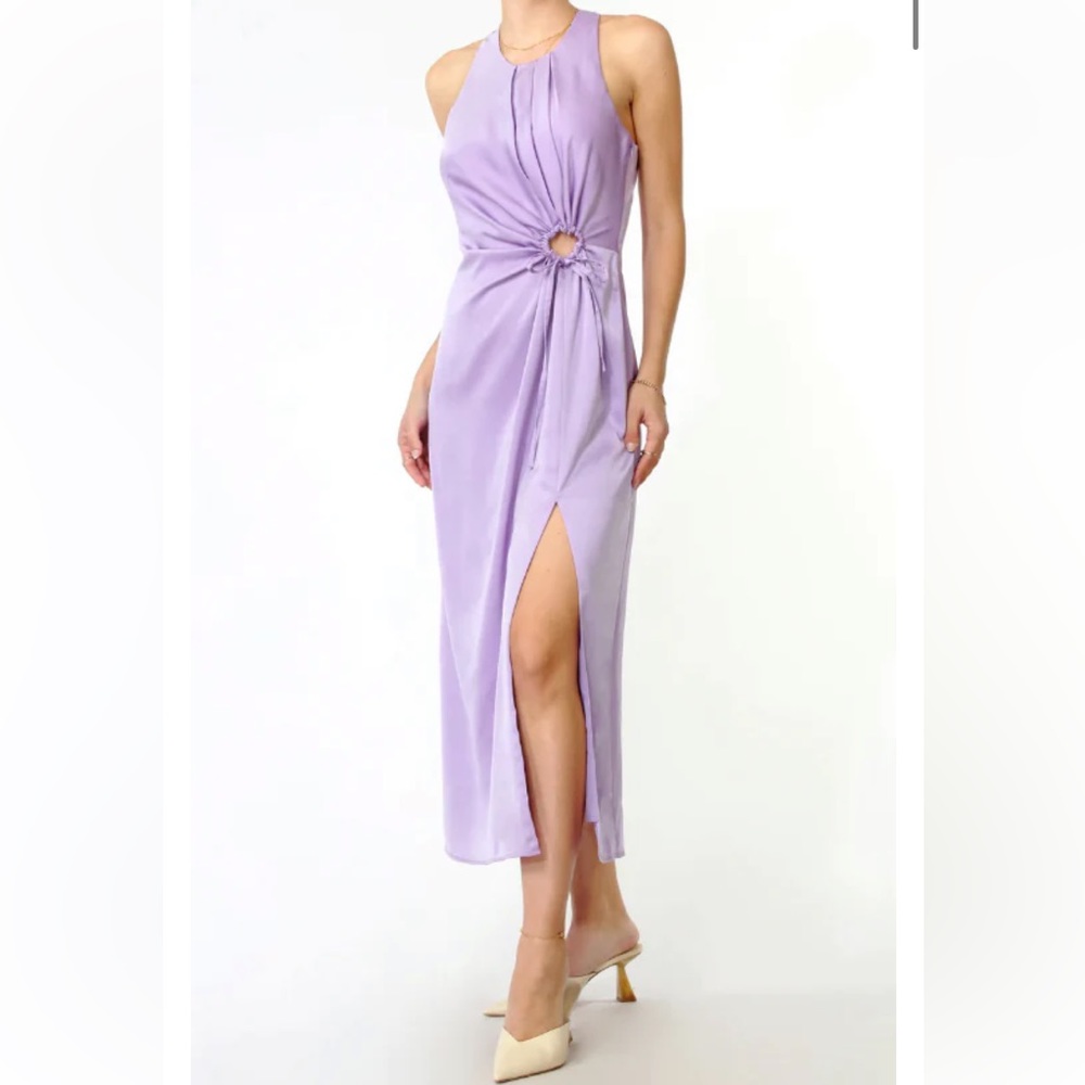 NWT Greylin Fiona Satin O-Ring Midi Dress in Violet